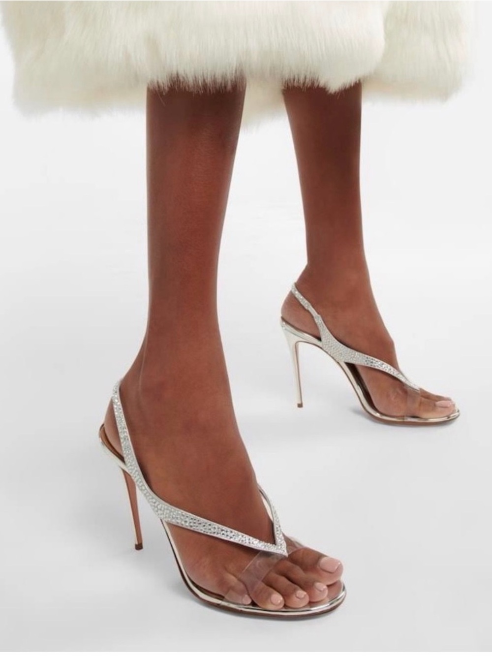 Aquazzura Izzy Metallic Strass Silver Slingback Cocktail Sandals Size 39 - Picture 3 of 9